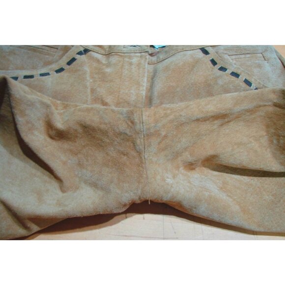Cali Cali Suede Pants Color is Camel with Coffee Brown Trim Front Pockets Sz 10 - Picture 12 of 12